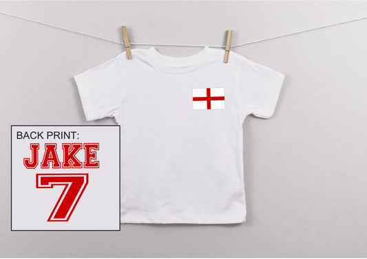 Personalised your name and number print kids football style t-shirt - ENGLAND
