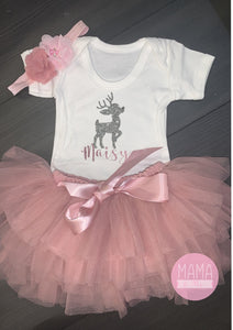 Personalised GLITTER reindeer Christmas tutu & baby vest/t-shirt set